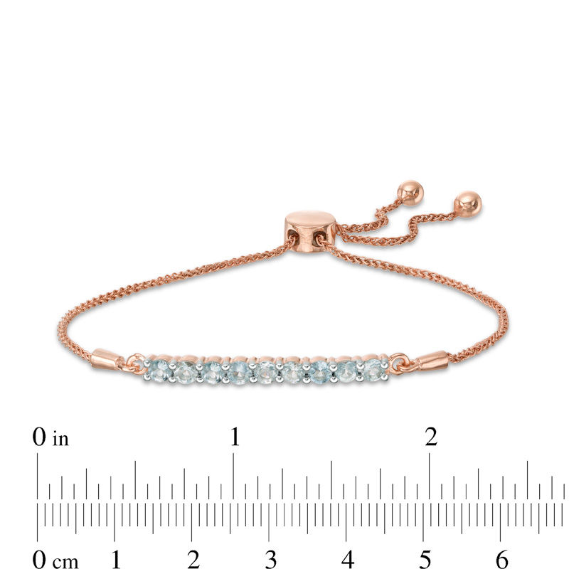 Aquamarine Nine Stone Bar Bolo Bracelet in 10K Rose Gold - 9.5"