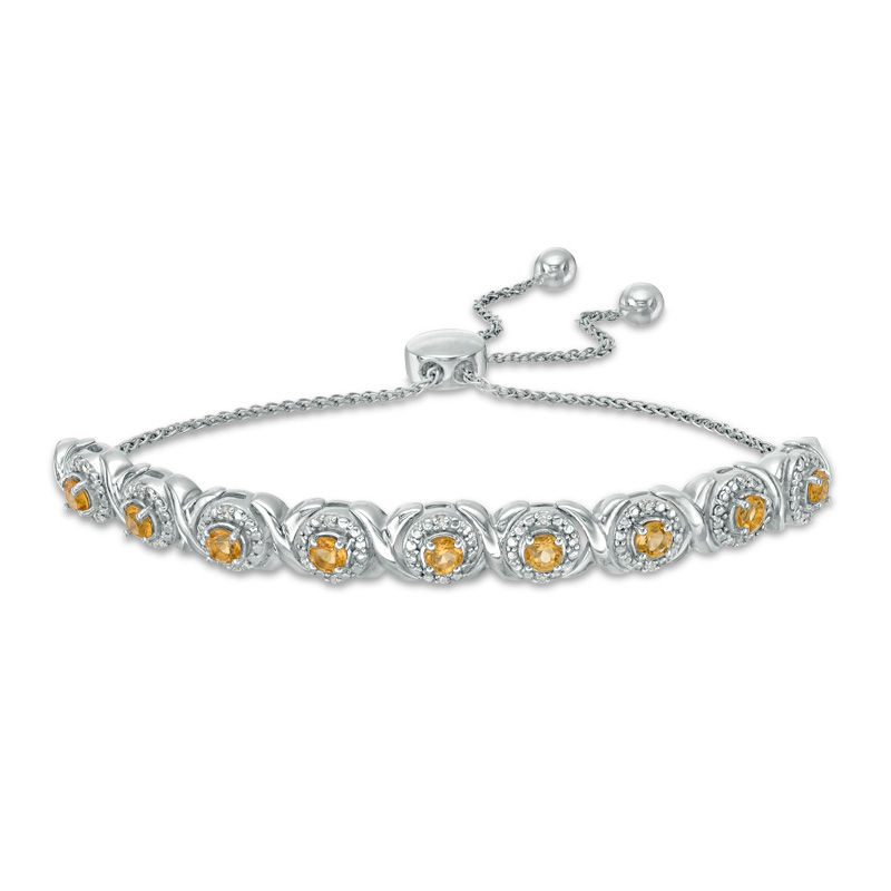 Citrine and 0.09 CT. T.W. Diamond Frame Bolo Bracelet in Sterling Silver - 9.5"|Peoples Jewellers