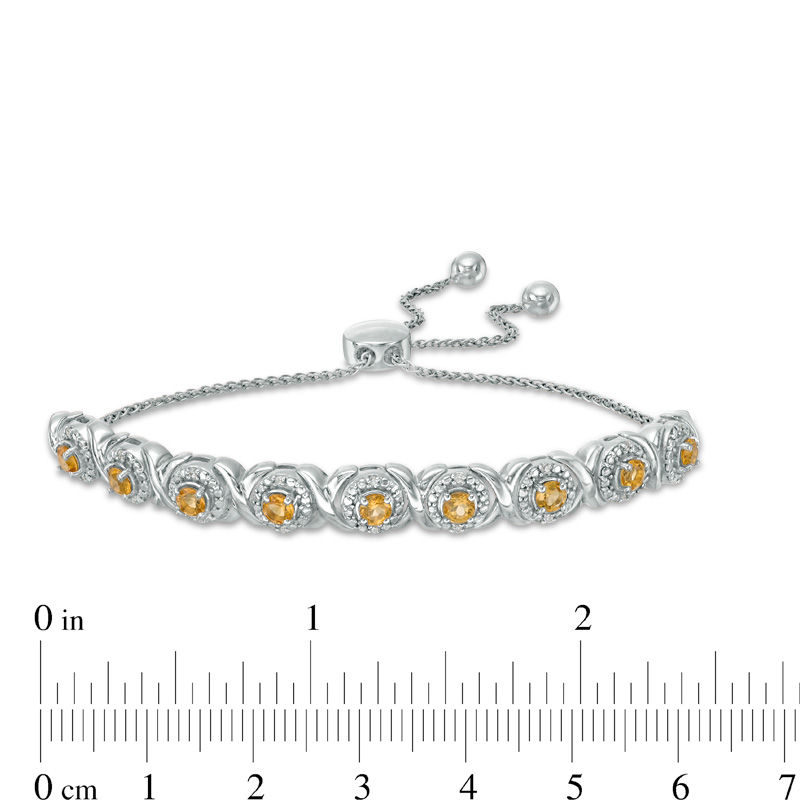 Citrine and 0.09 CT. T.W. Diamond Frame Bolo Bracelet in Sterling Silver - 9.5"