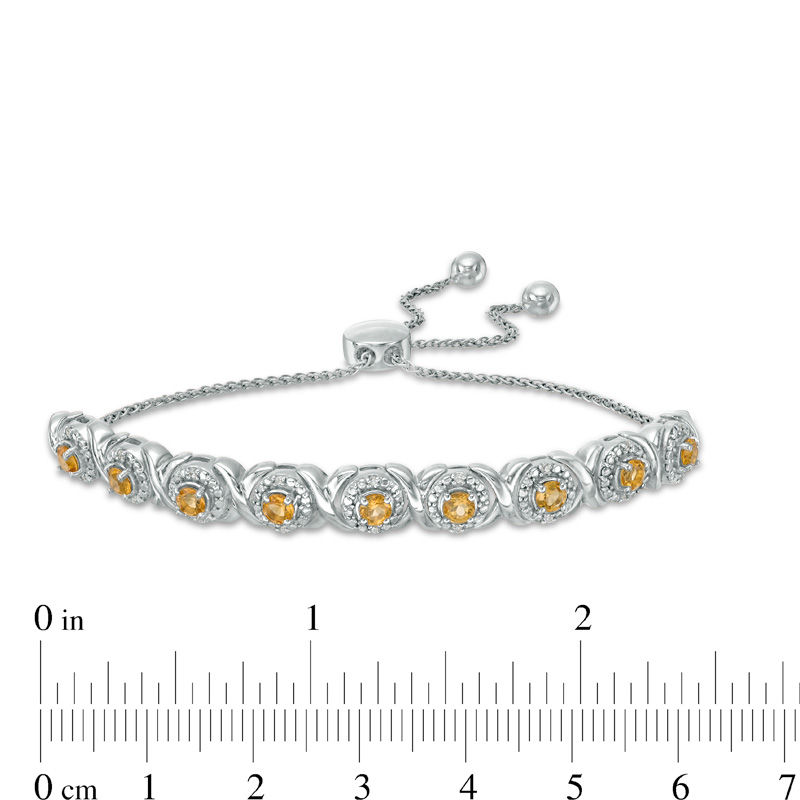 Main Image 2 of Citrine and 0.09 CT. T.W. Diamond Frame Bolo Bracelet in Sterling Silver - 9.5&quot;