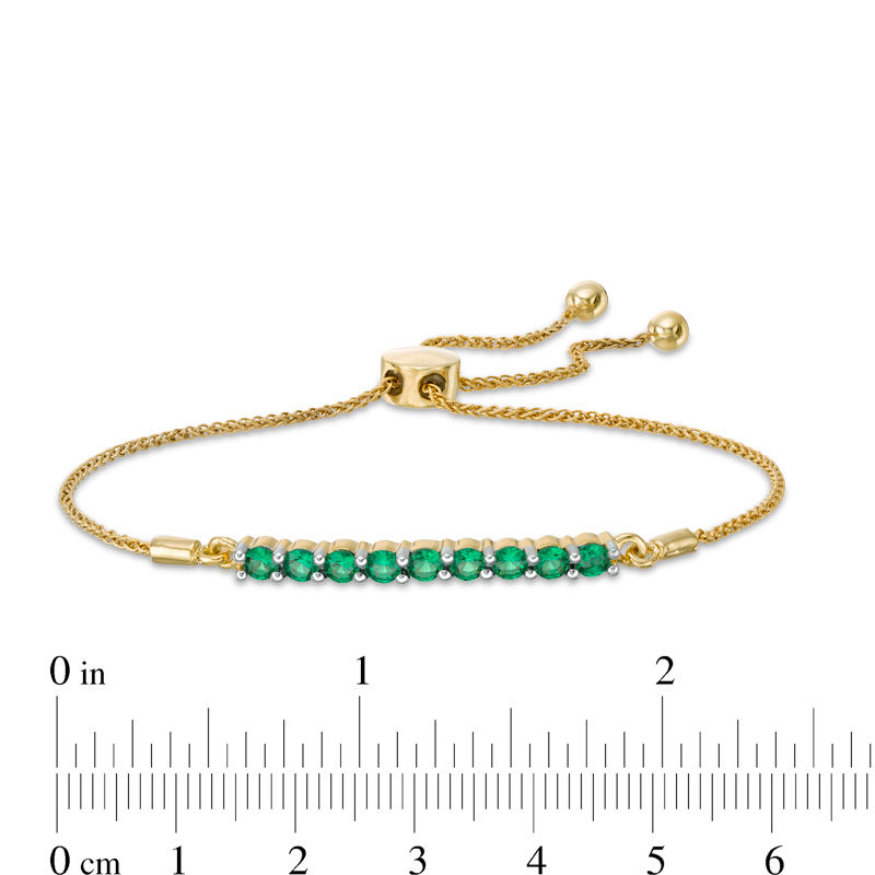 Lab-Created Emerald Nine Stone Bar Bolo Bracelet in 10K Gold - 9.5"