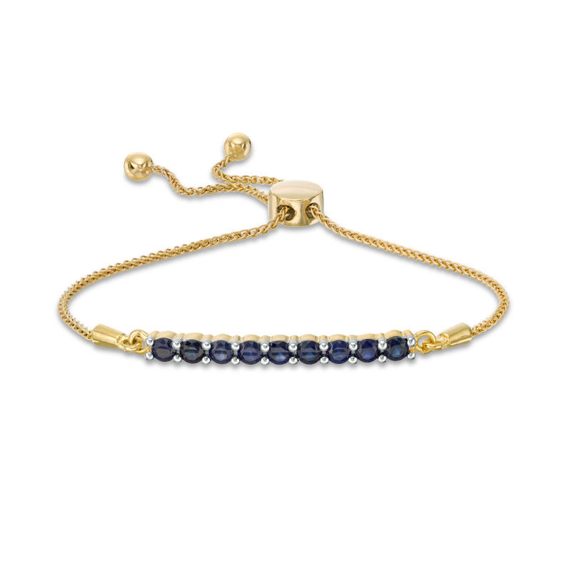 Lab-Created Sapphire Nine Stone Bar Bolo Bracelet in 10K Gold