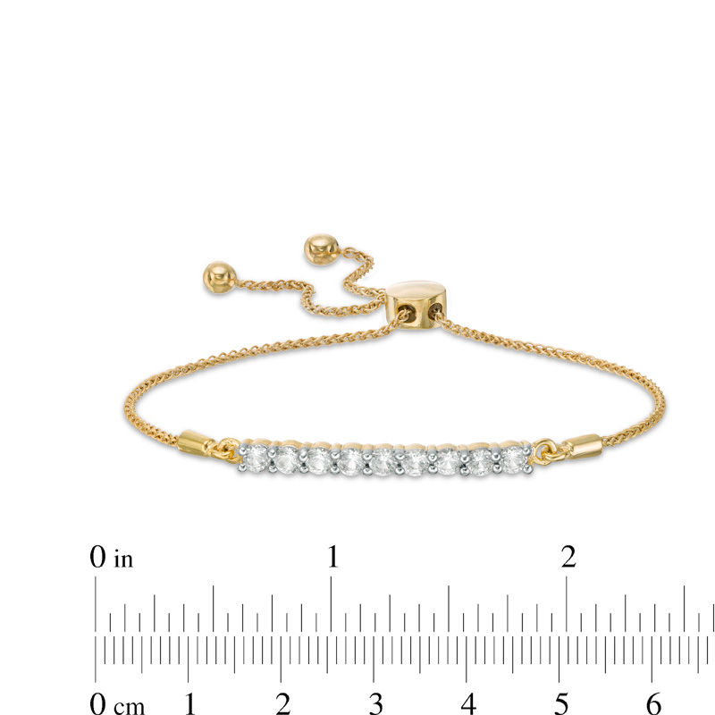 Lab-Created White Sapphire Nine Stone Bar Bolo Bracelet in 10K Gold - 9.5"