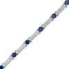 Thumbnail Image 0 of Lab-Created Blue Sapphire and 0.38 CT. T.W. Diamond Double Row Bracelet in Sterling Silver - 7.5"