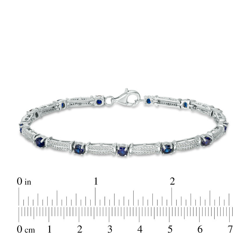 Lab-Created Blue Sapphire and 0.38 CT. T.W. Diamond Double Row Bracelet in Sterling Silver - 7.5"|Peoples Jewellers