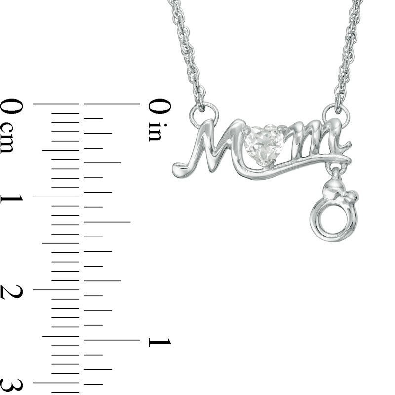 Heart-Shaped Lab-Created White Sapphire "MOM" with Motherly Love Charm Necklace in Sterling Silver