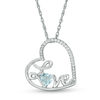 Heart-Shaped Aquamarine and Diamond Accent Tilted "LOVE" Pendant in Sterling Silver