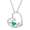 Heart-Shaped Lab-Created Emerald and Diamond Accent Tilted "LOVE" Pendant in Sterling Silver