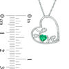 Thumbnail Image 1 of Heart-Shaped Lab-Created Emerald and Diamond Accent Tilted "LOVE" Pendant in Sterling Silver