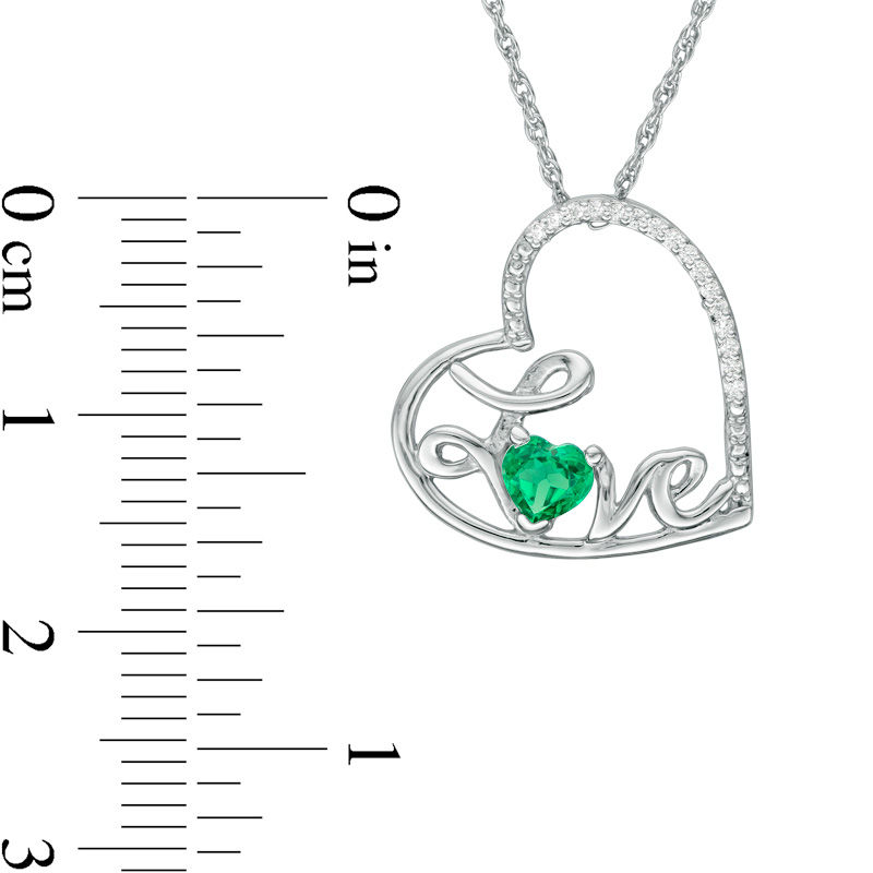 Heart-Shaped Lab-Created Emerald and Diamond Accent Tilted "LOVE" Pendant in Sterling Silver