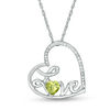 Thumbnail Image 0 of Heart-Shaped Peridot and Diamond Accent Tilted "LOVE" Pendant in Sterling Silver