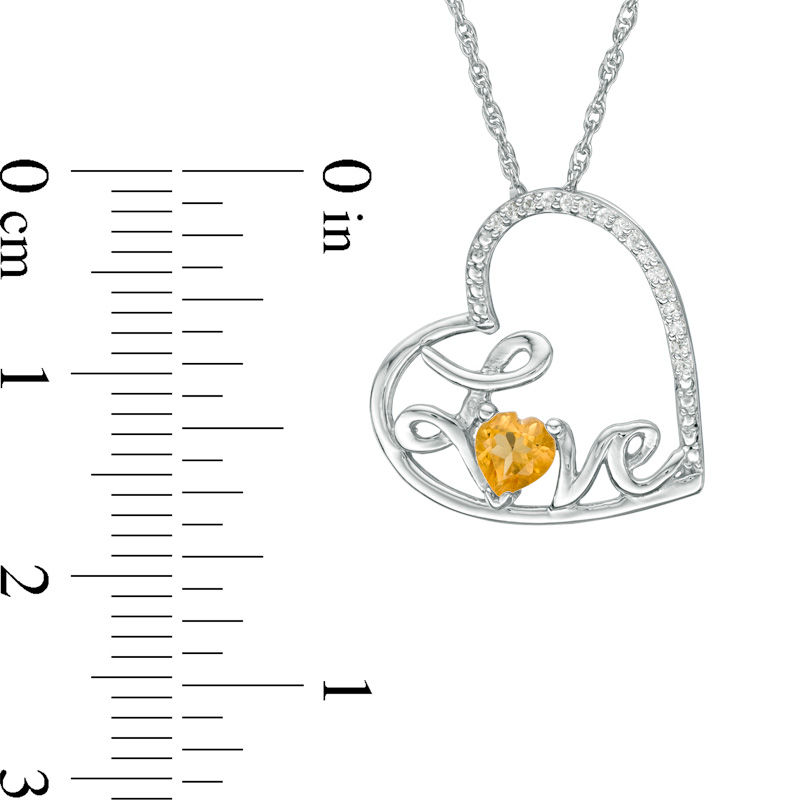Heart-Shaped Citrine and Diamond Accent Tilted "LOVE" Pendant in Sterling Silver
