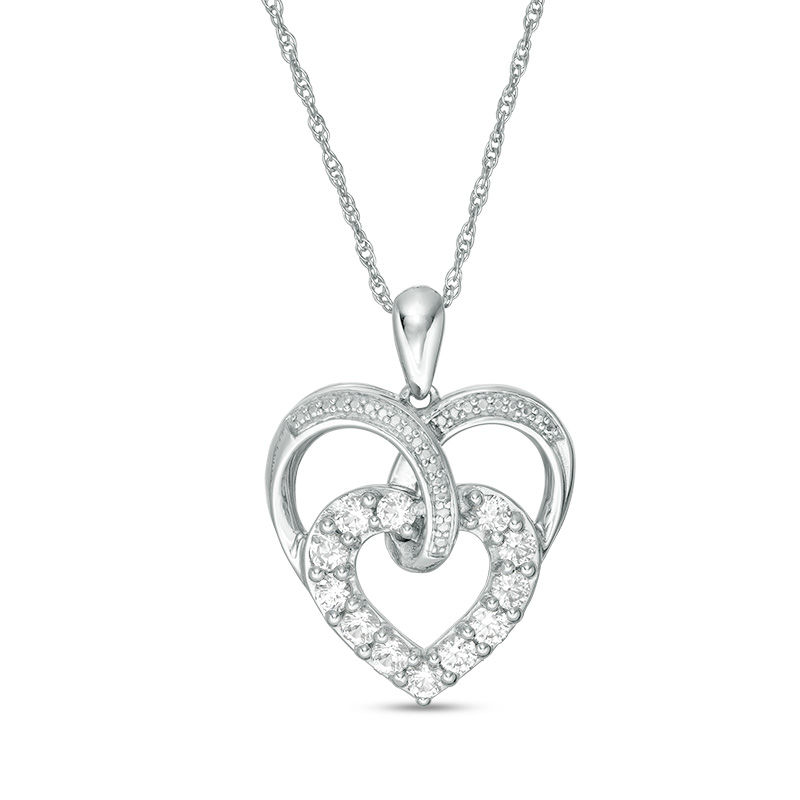 Lab-Created White Sapphire Double Heart Pendant in Sterling Silver ...