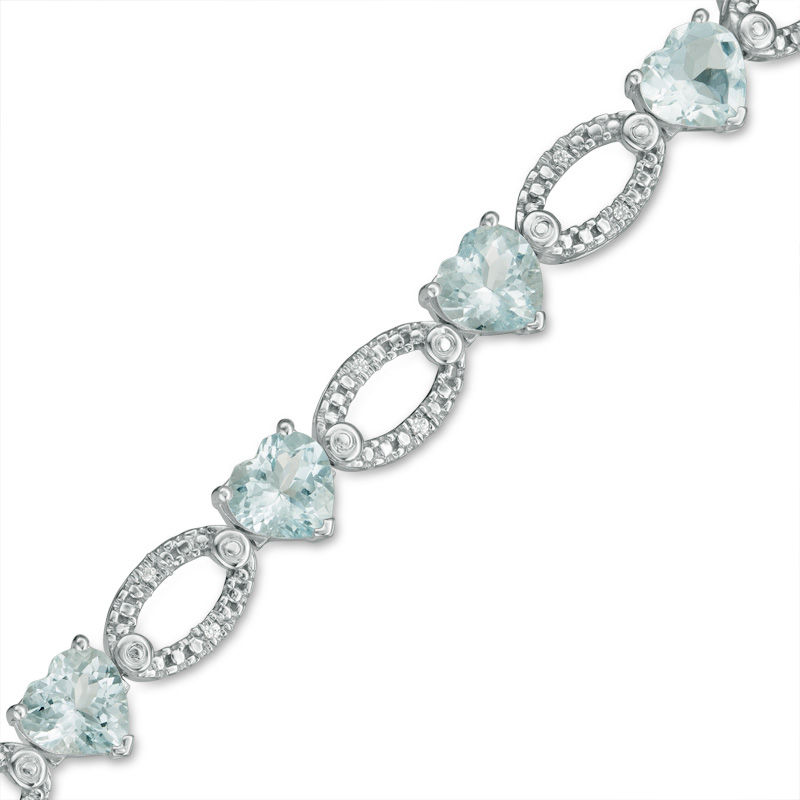 Heart-Shaped Aquamarine and 0.09 CT. T.W. Diamond "O" Link Bracelet in Sterling Silver