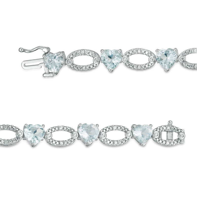 Heart-Shaped Aquamarine and 0.09 CT. T.W. Diamond "O" Link Bracelet in Sterling Silver