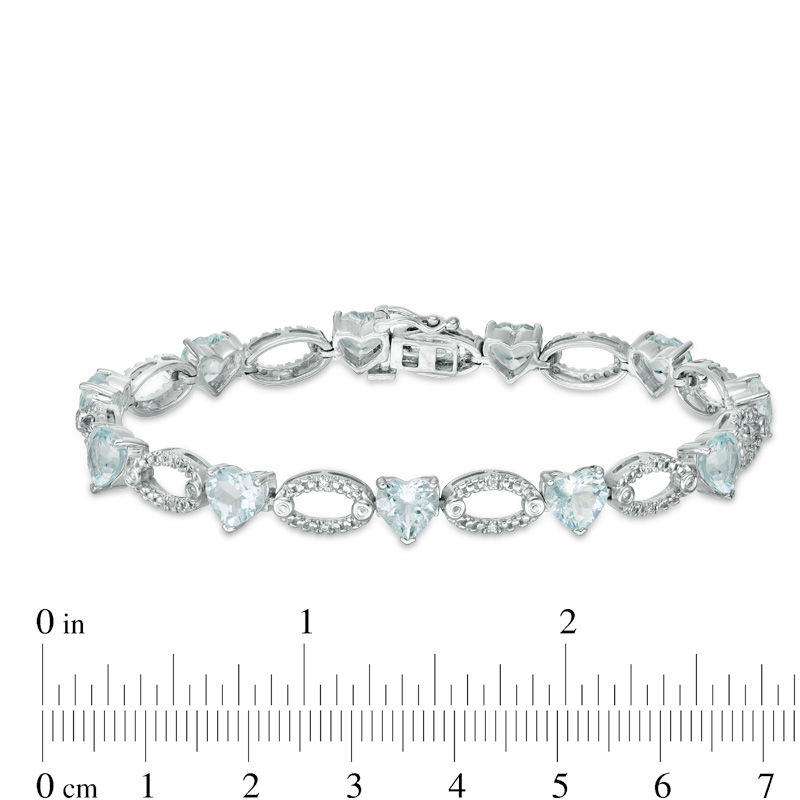 Heart-Shaped Aquamarine and 0.09 CT. T.W. Diamond "O" Link Bracelet in Sterling Silver