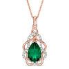 Thumbnail Image 0 of Pear-Shaped Lab-Created Emerald and White Sapphire Free-Form Frame Pendant in 10K Rose Gold