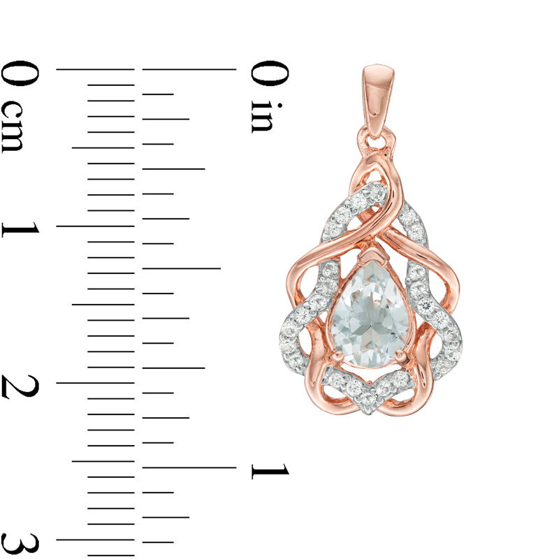 Main Image 2 of Pear-Shaped Aquamarine and Lab-Created White Sapphire Free-Form Frame Drop Earrings in 10K Rose Gold