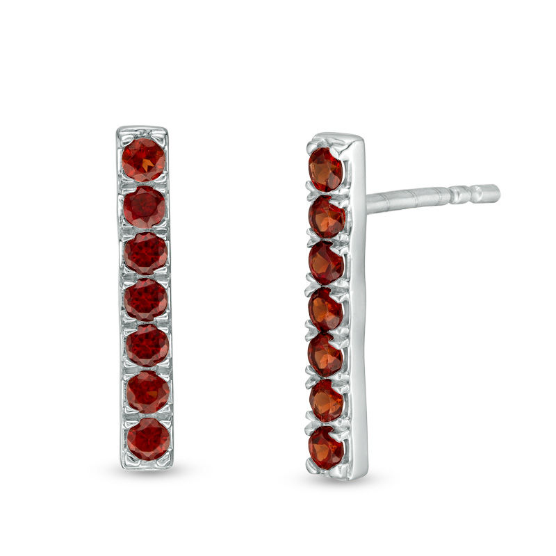 Garnet Bar Drop Earrings in Sterling Silver|Peoples Jewellers