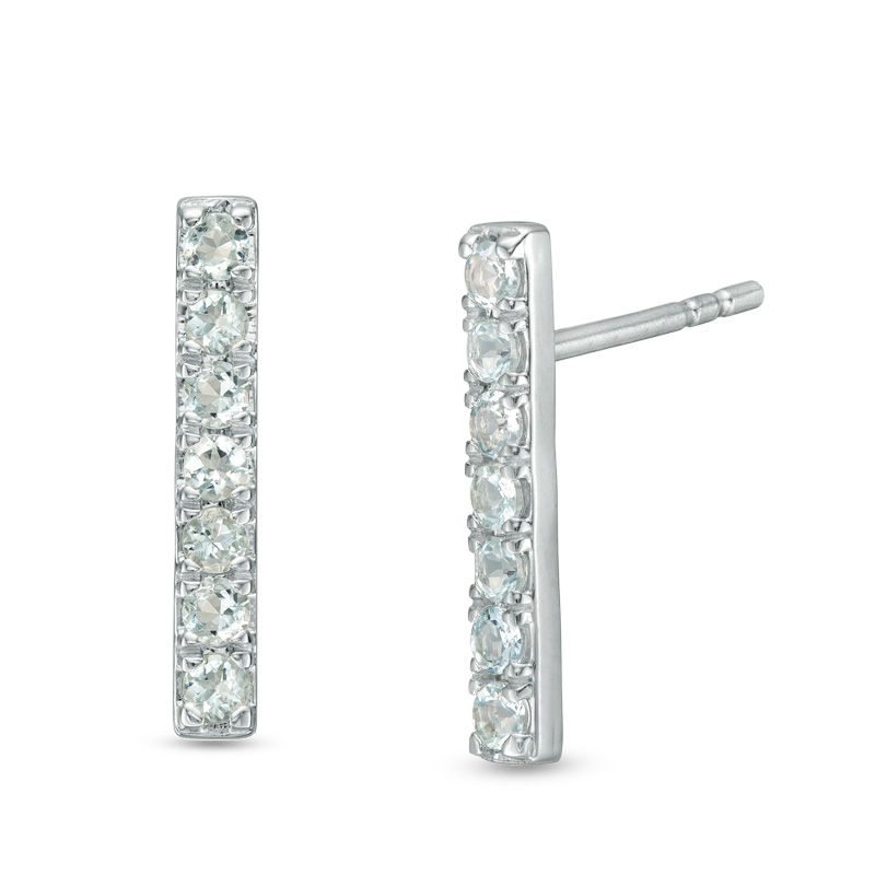 Aquamarine Bar Drop Earrings in Sterling Silver|Peoples Jewellers