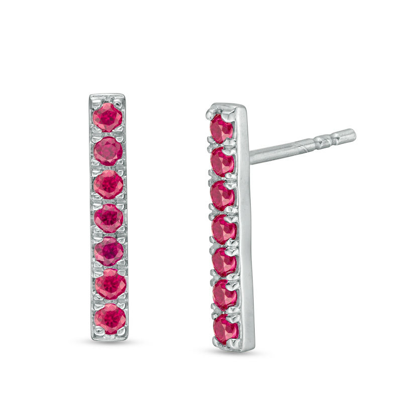 Lab-Created Ruby Bar Drop Earrings in Sterling Silver|Peoples Jewellers