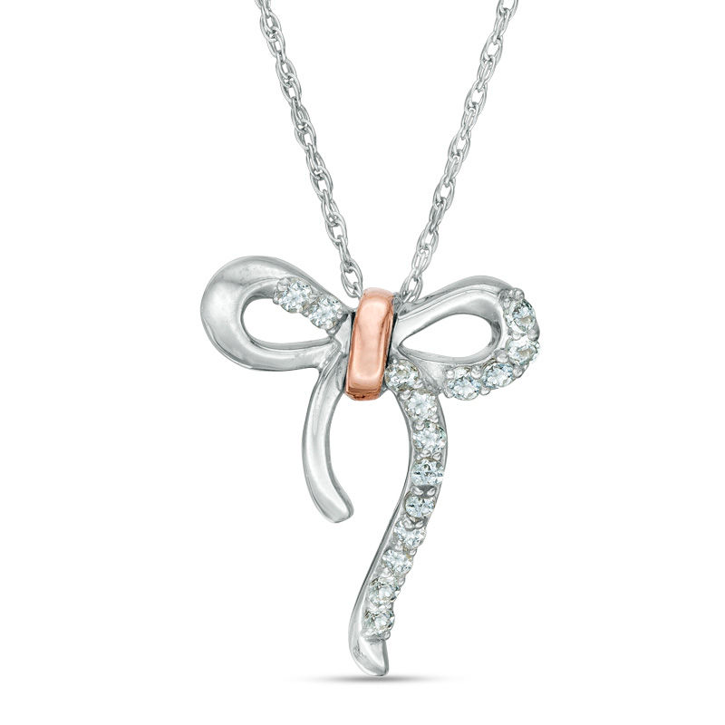 Aquamarine Bow Necklace in Sterling Silver and 10K Rose Gold|Peoples Jewellers