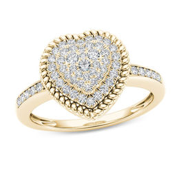 0.23 CT. T.W. Multi-Diamond Heart-Shaped Rope Frame Ring in 10K Gold