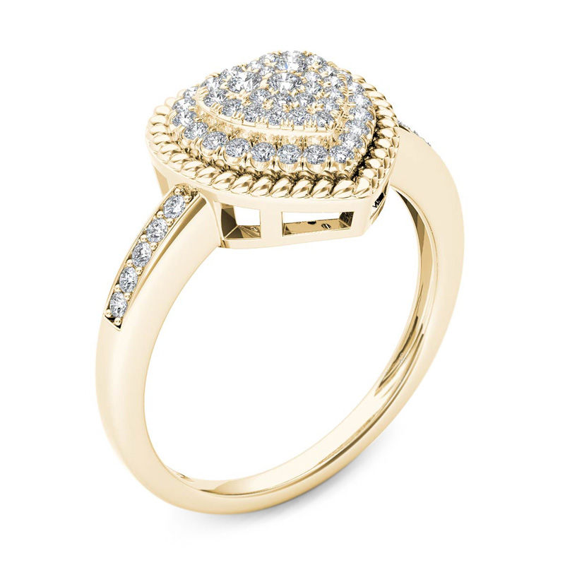 Main Image 2 of 0.23 CT. T.W. Multi-Diamond Heart-Shaped Rope Frame Ring in 10K Gold