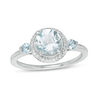 Thumbnail Image 0 of Aquamarine and 0.15 CT. T.W. Diamond Frame Three Stone Ring in Sterling Silver