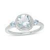 Thumbnail Image 1 of Aquamarine and 0.15 CT. T.W. Diamond Frame Three Stone Ring in Sterling Silver