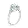 Thumbnail Image 1 of Aquamarine and 0.15 CT. T.W. Diamond Frame Three Stone Ring in Sterling Silver
