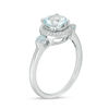 Thumbnail Image 2 of Aquamarine and 0.15 CT. T.W. Diamond Frame Three Stone Ring in Sterling Silver