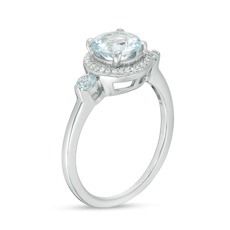 Main Image 2 of Aquamarine and 0.15 CT. T.W. Diamond Frame Three Stone Ring in Sterling Silver