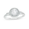 Thumbnail Image 0 of Lab-Created White Sapphire and 0.15 CT. T.W. Diamond Frame Three Stone Ring in Sterling Silver