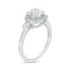 Thumbnail Image 1 of Lab-Created White Sapphire and 0.15 CT. T.W. Diamond Frame Three Stone Ring in Sterling Silver