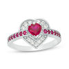 5.0mm Lab-Created Ruby and White Sapphire Heart Ring in Sterling Silver