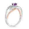 Thumbnail Image 1 of Oval Amethyst and Diamond Accent Spilt Shank Ring in Sterling Silver and 10K Rose Gold