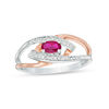 Thumbnail Image 0 of Oval Lab-Created Ruby and Diamond Accent Split Shank Ring in Sterling Silver and 10K Rose Gold