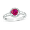 Thumbnail Image 1 of 5.7mm Lab-Created Ruby and Diamond Accent Frame Split Shank Ring in Sterling Silver