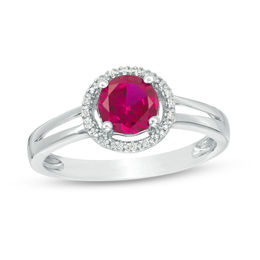 5.7mm Lab-Created Ruby and Diamond Accent Frame Split Shank Ring in Sterling Silver