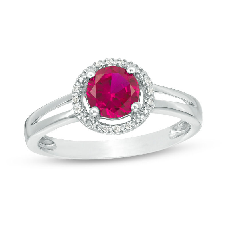 5.7mm Lab-Created Ruby and Diamond Accent Frame Split Shank Ring in Sterling Silver|Peoples Jewellers