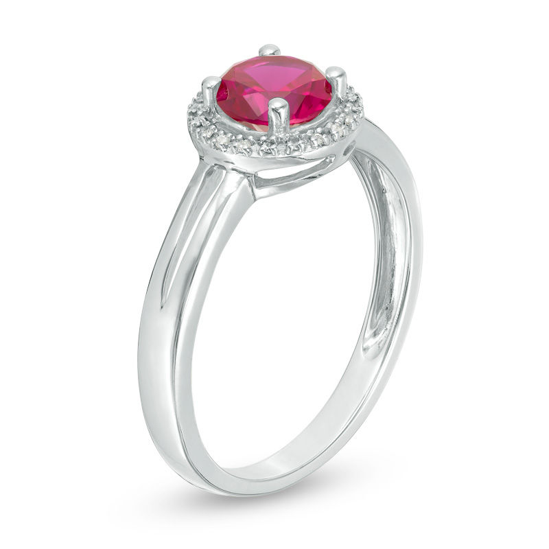 Main Image 2 of 5.7mm Lab-Created Ruby and Diamond Accent Frame Split Shank Ring in Sterling Silver