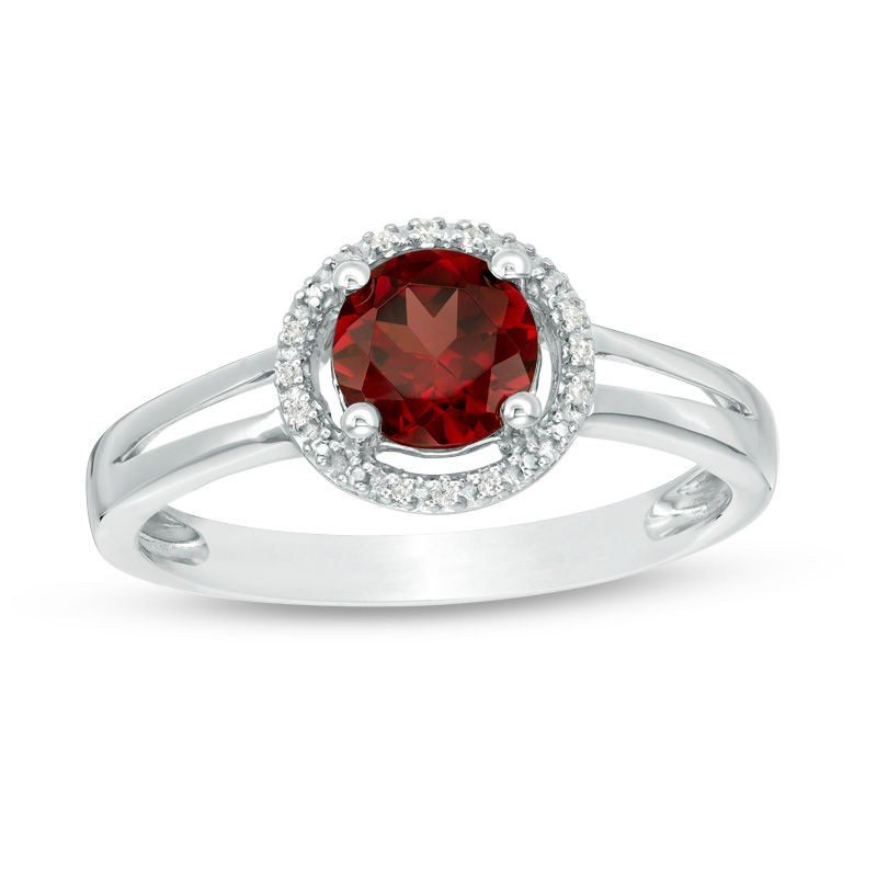 5.7mm Garnet and Diamond Accent Frame Split Shank Ring in Sterling Silver|Peoples Jewellers