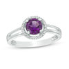 Thumbnail Image 0 of 5.7mm Amethyst and Diamond Accent Frame Split Shank Ring in Sterling Silver
