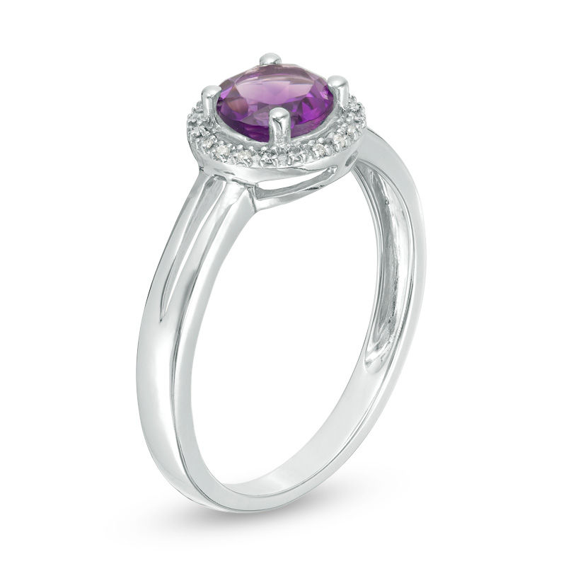 5.7mm Amethyst and Diamond Accent Frame Split Shank Ring in Sterling Silver