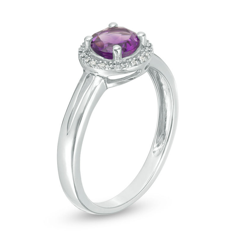 5.7mm Amethyst and Diamond Accent Frame Split Shank Ring in Sterling Silver|Peoples Jewellers