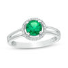 Thumbnail Image 0 of 5.7mm Lab-Created Emerald and Diamond Accent Frame Split Shank Ring in Sterling Silver