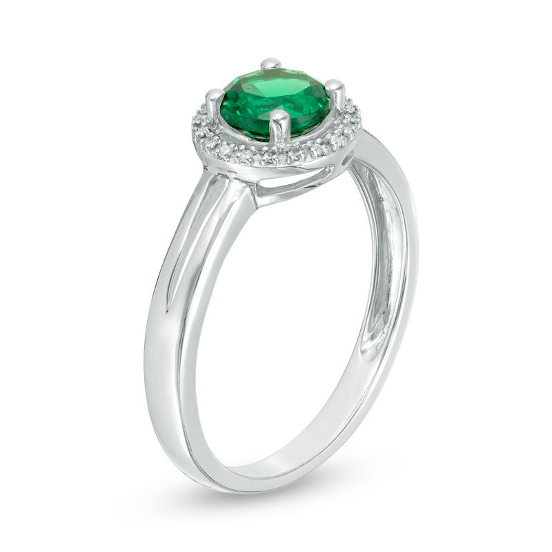 5.7mm Lab-Created Emerald and Diamond Accent Frame Split Shank Ring in Sterling Silver