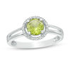 Thumbnail Image 0 of 5.7mm Peridot and Diamond Accent Frame Split Shank Ring in Sterling Silver