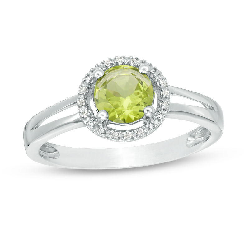 5.7mm Peridot and Diamond Accent Frame Split Shank Ring in Sterling Silver|Peoples Jewellers